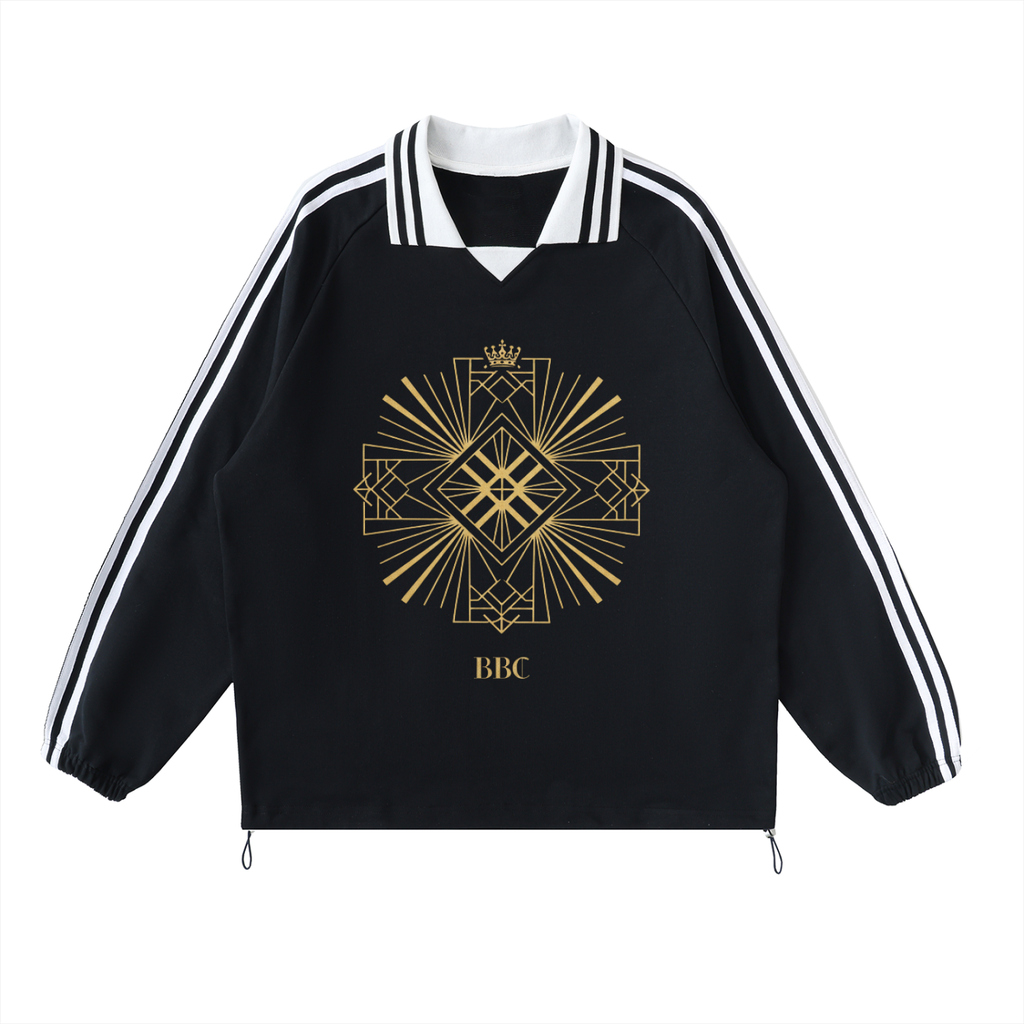 Contrast Striped Lapel Collar Sweatshirt