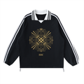 Contrast Striped Lapel Collar Sweatshirt