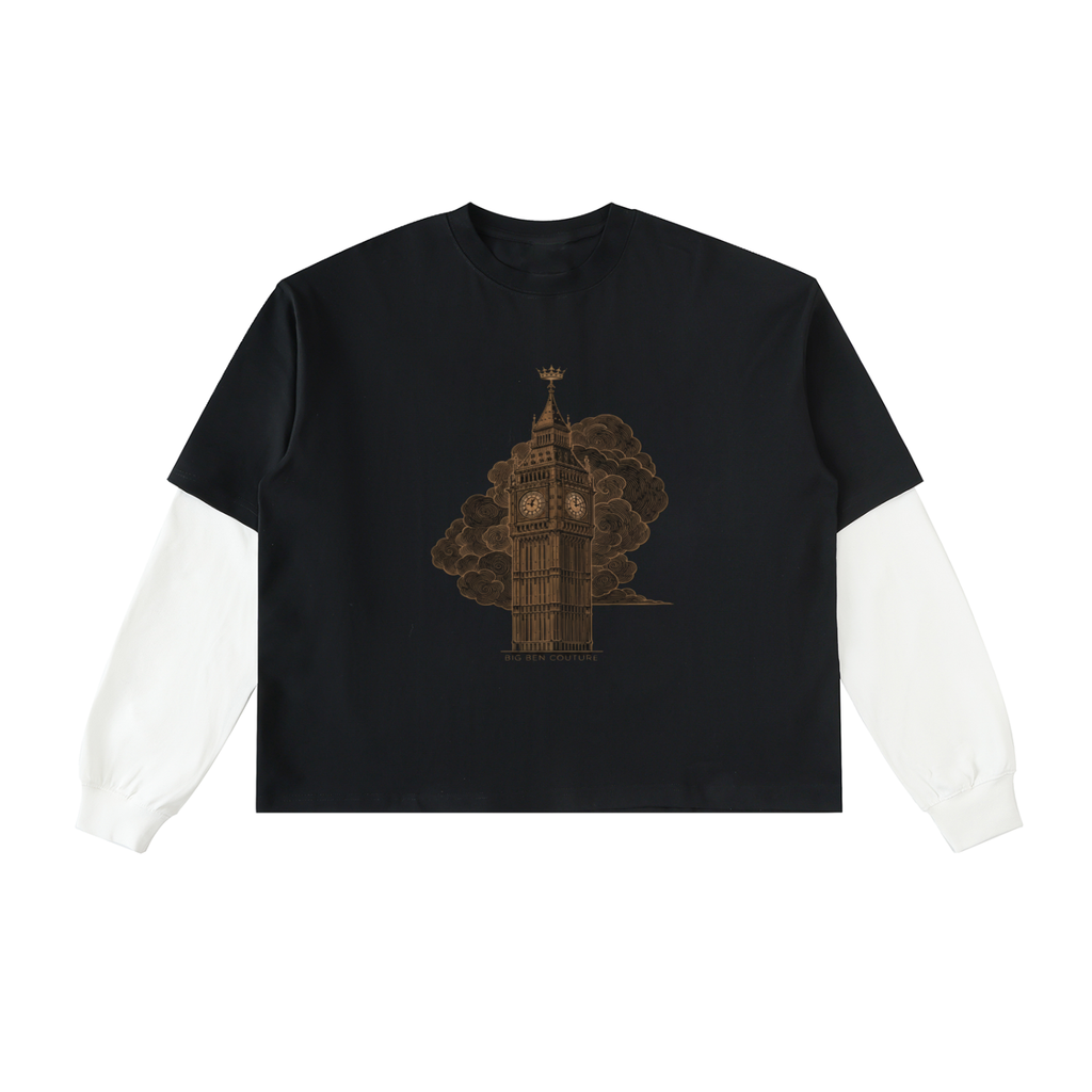 Layered Contrast Sleeve Cotton T-Shirt