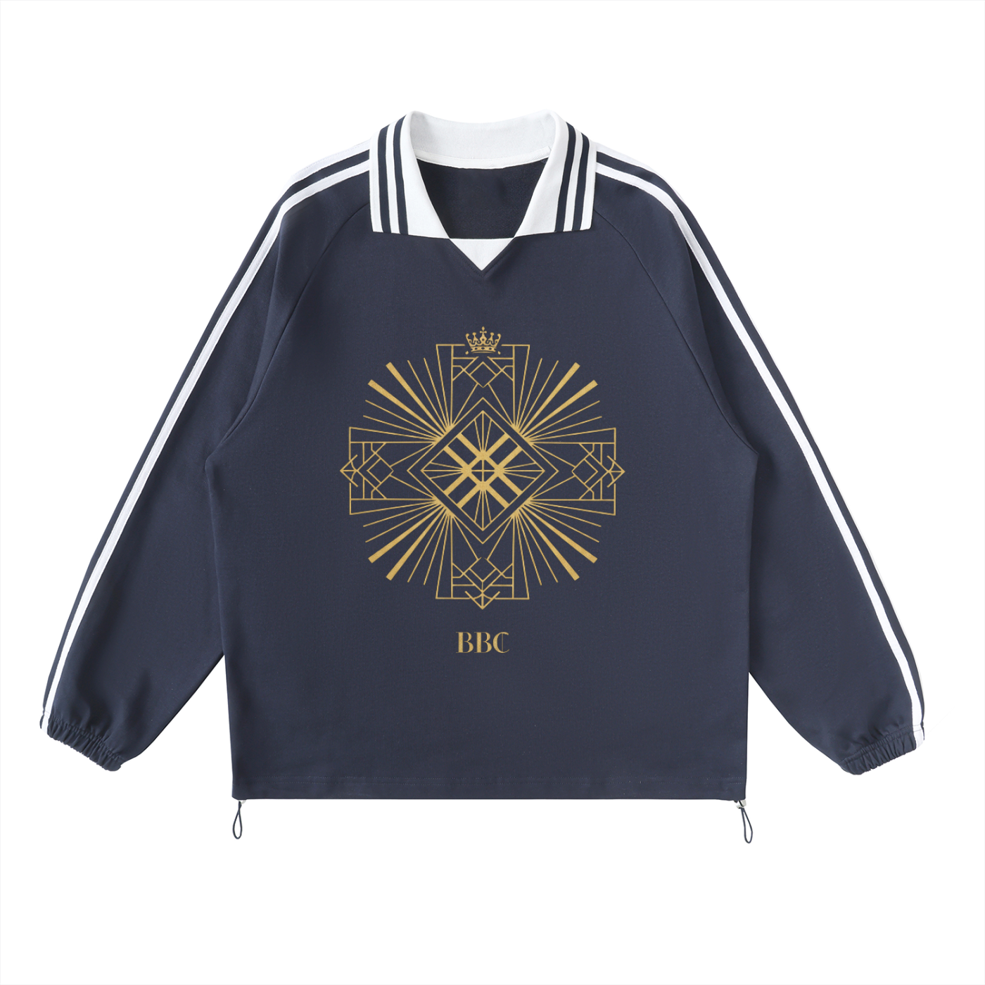 Contrast Striped Lapel Collar Sweatshirt